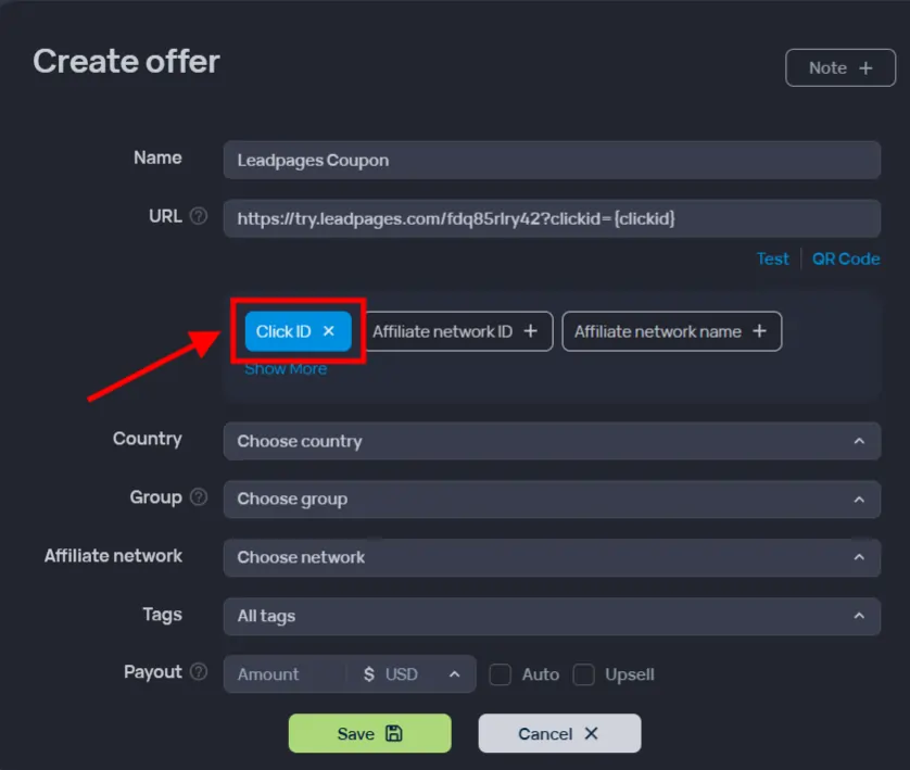 Binom - Append the clickid token to the offer URL so that conversions can be tracked