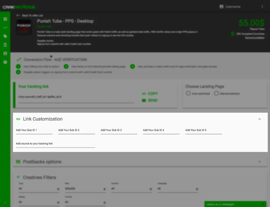 CrakRevenue Link Customization