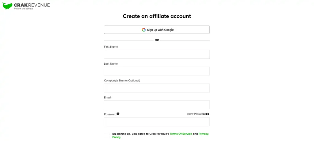 SignUp for CrakRevenue