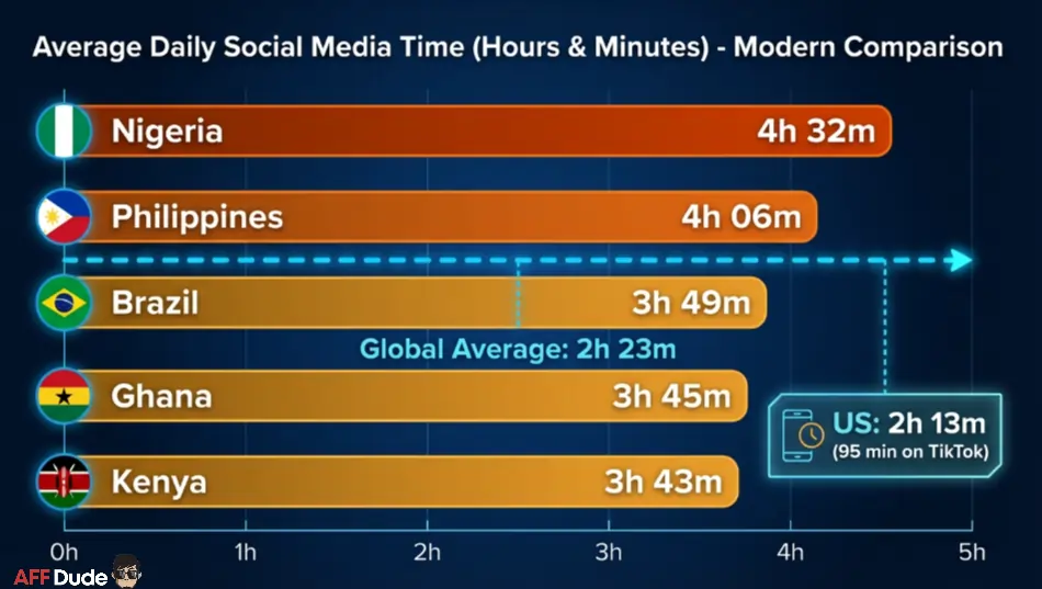 Average daily time spent on social media by country