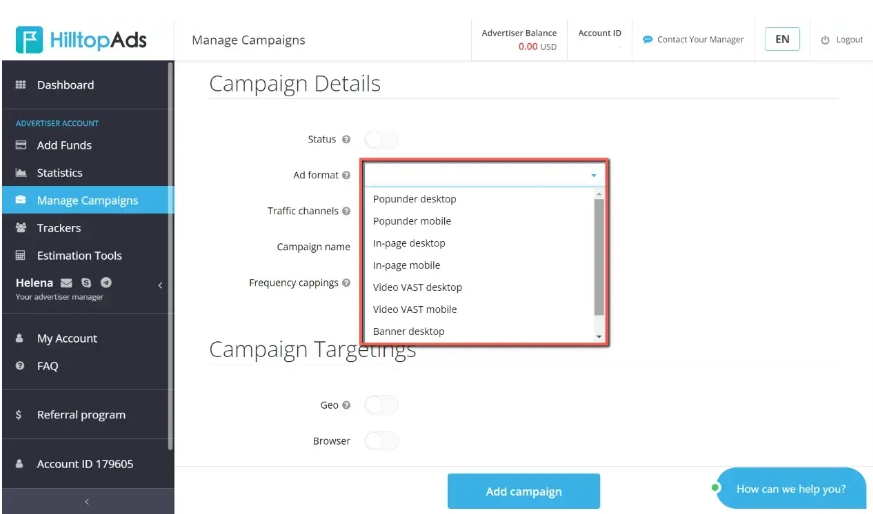 Choose HilltopAds preferred formats