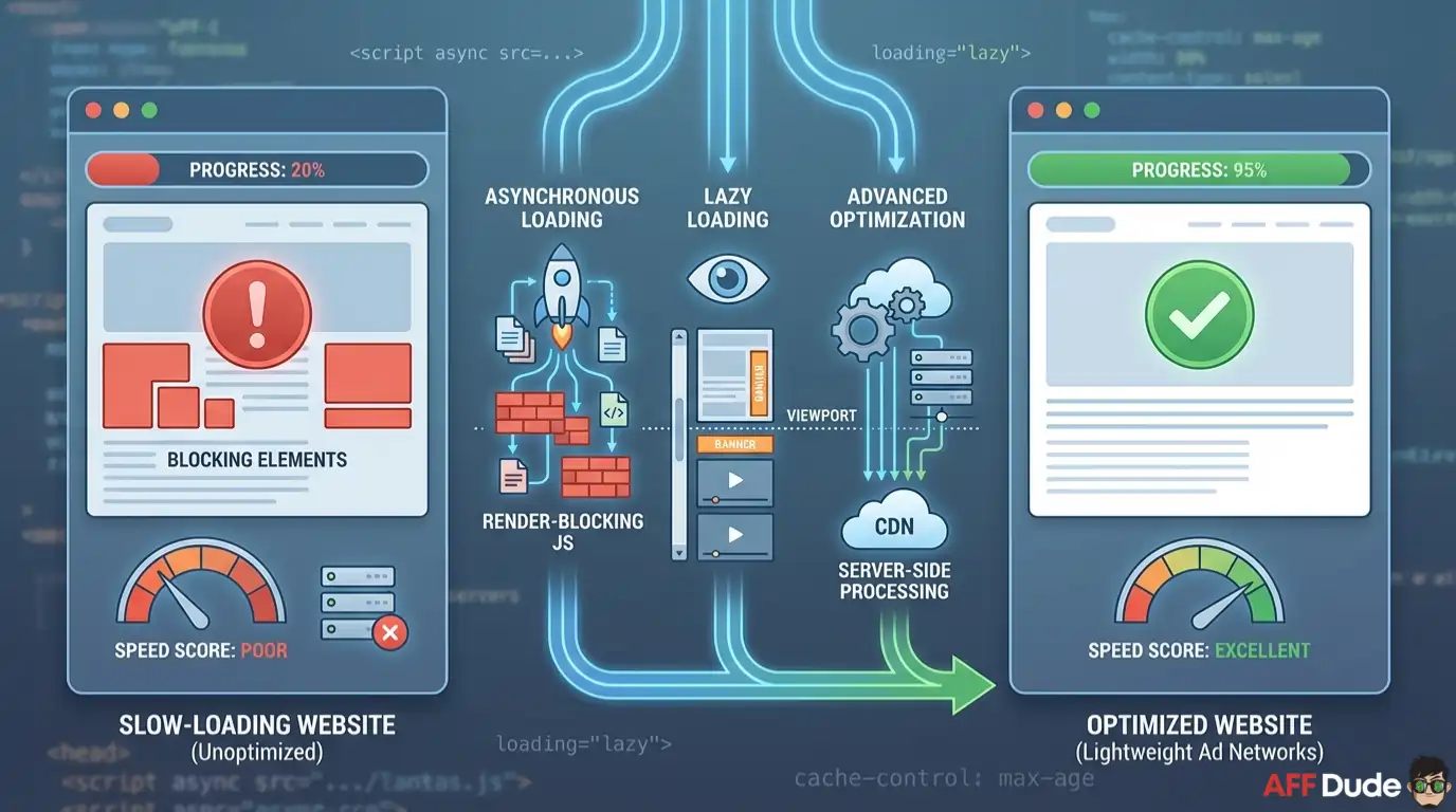 Configuring lightweight ad networks to improve site loading speed