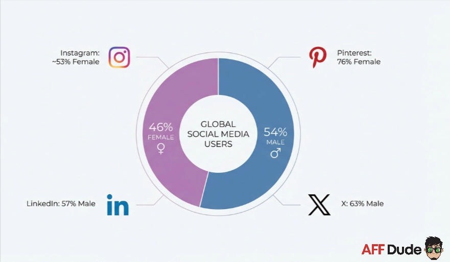 Global social media users by gender chart