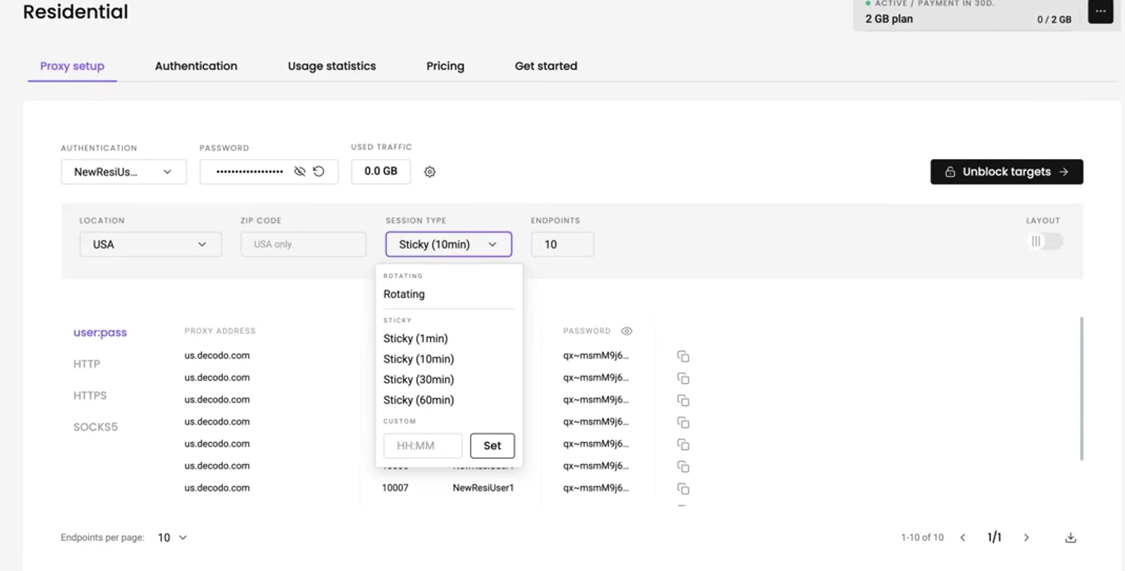 Configure sticky sessions in Decodo