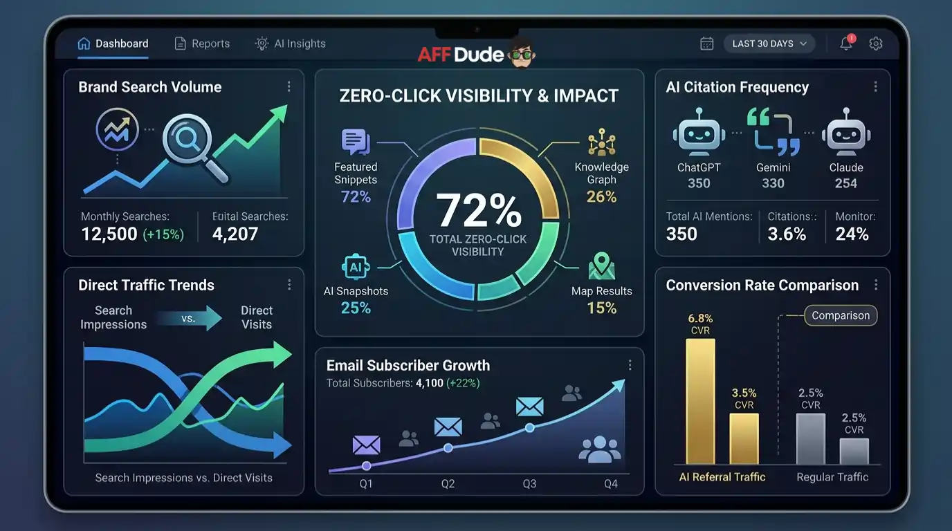 Zero-click metrics showing engagement and search performance data