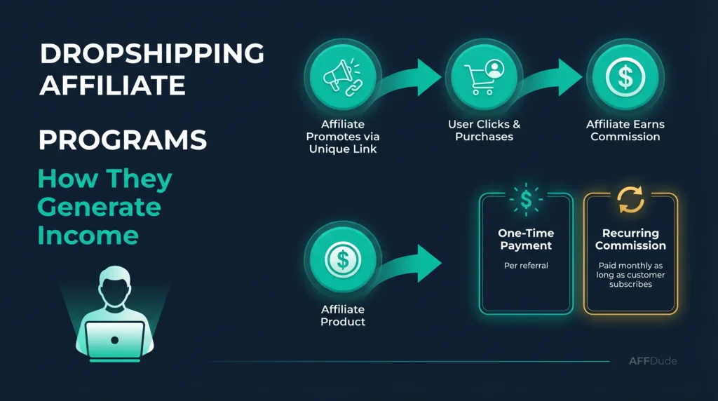 Dropshipping affiliate program income flow infographic