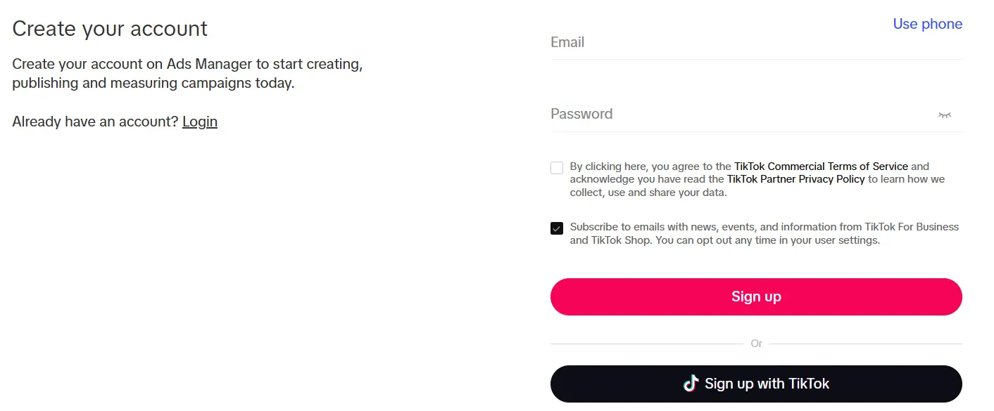 Create TikTok Ads Manager Account