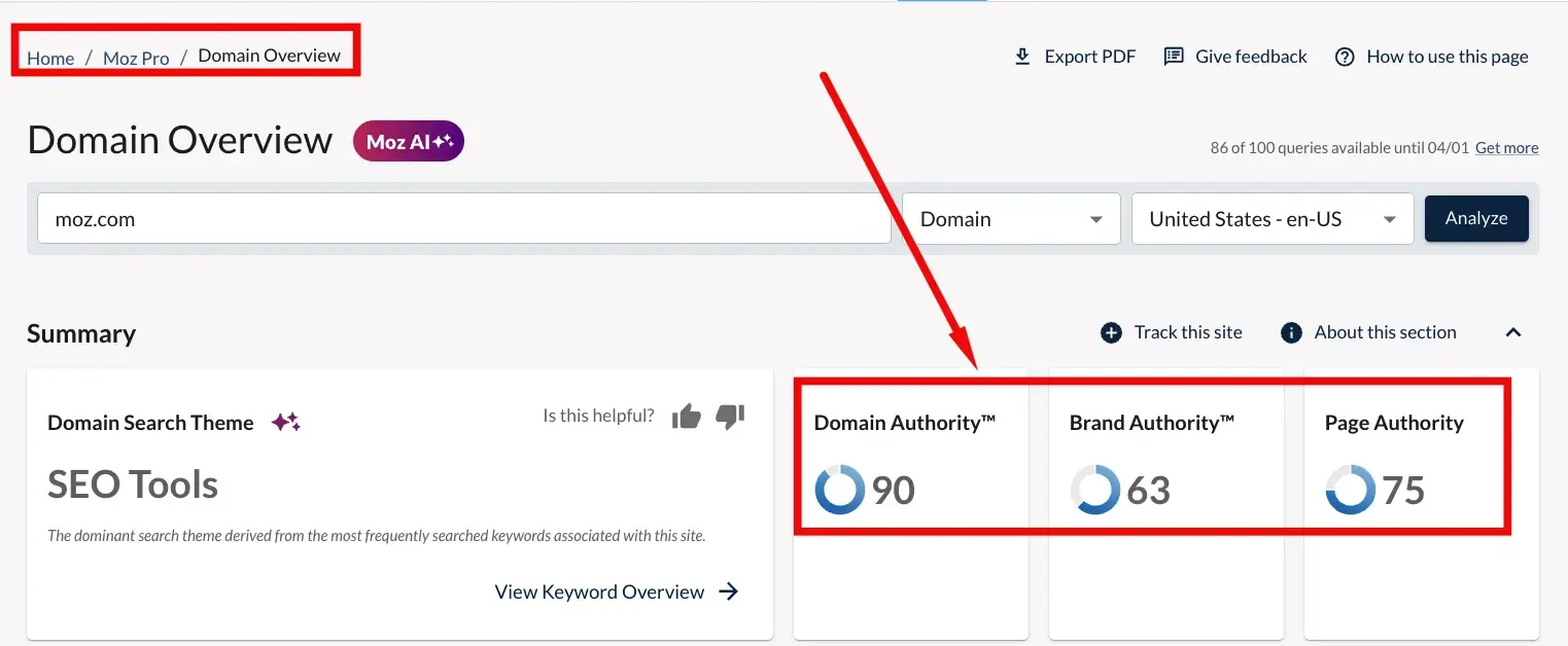 Moz Domain Overview