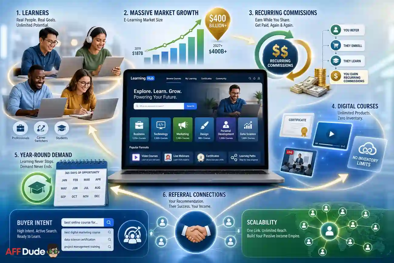 Online education affiliate marketing growth illustration