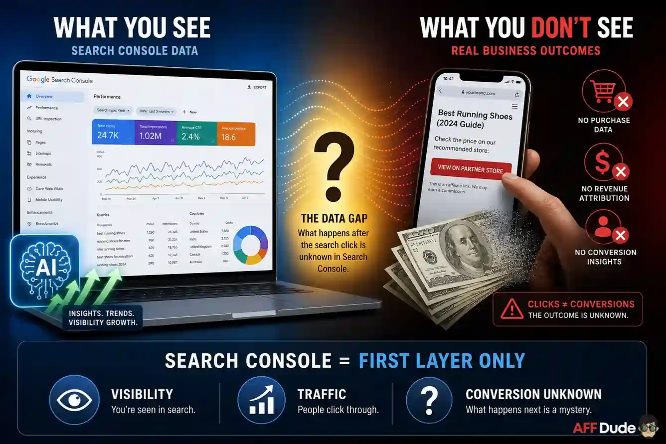 Search Console missing AI Overview affiliate click tracking data