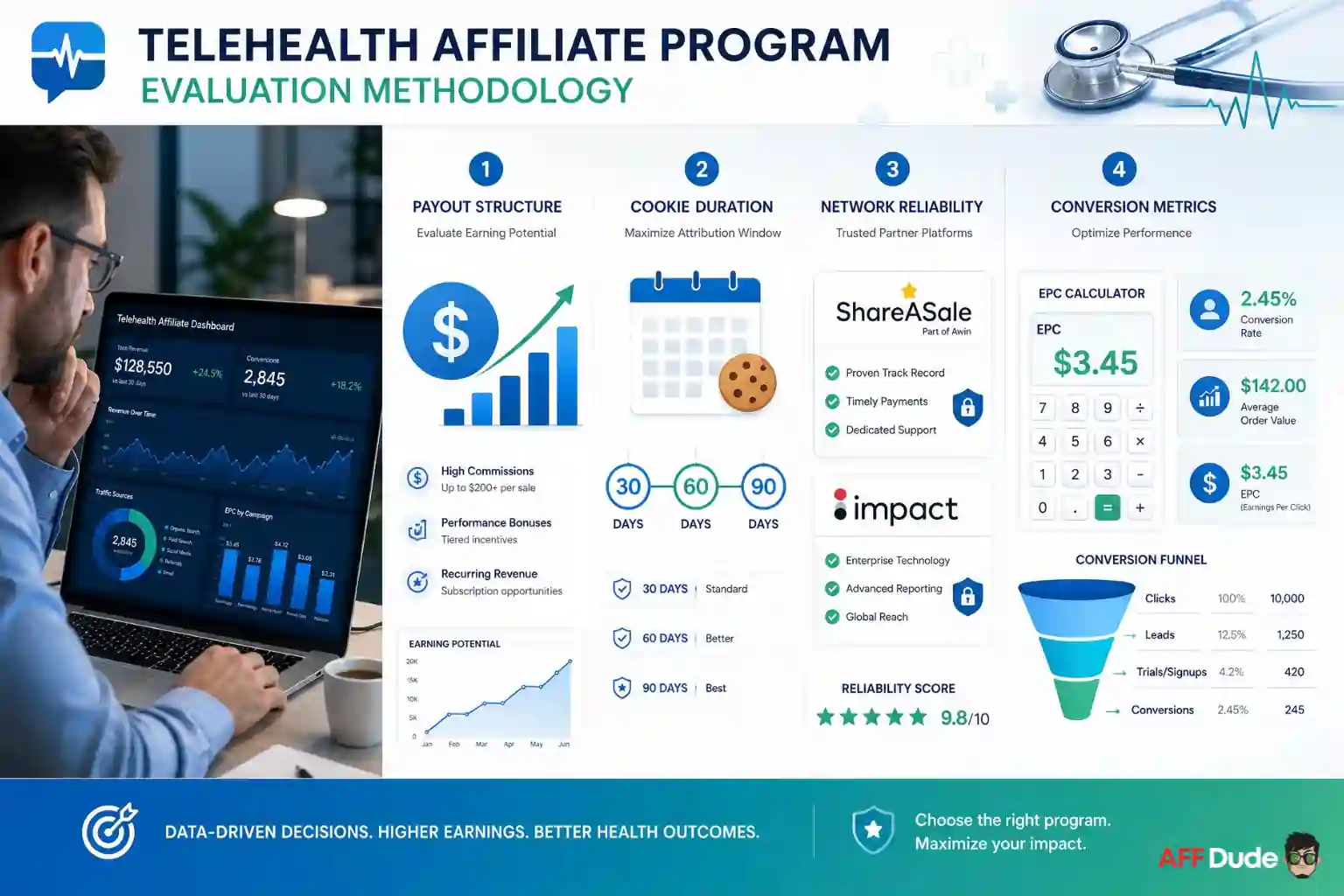 Telehealth affiliate program testing and ranking methodology