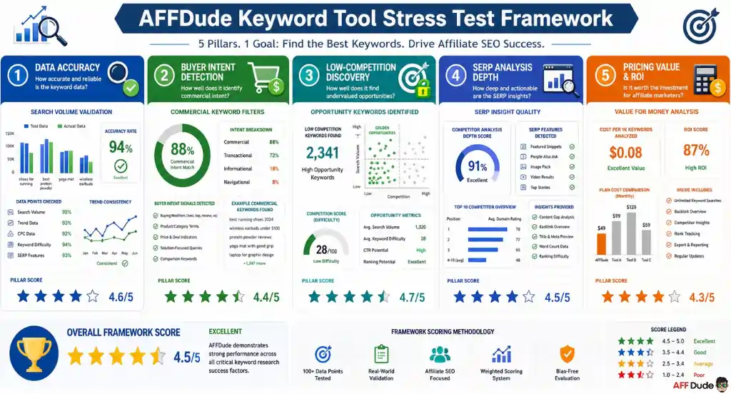 Affiliate SEO keyword research tool testing and performance analysis