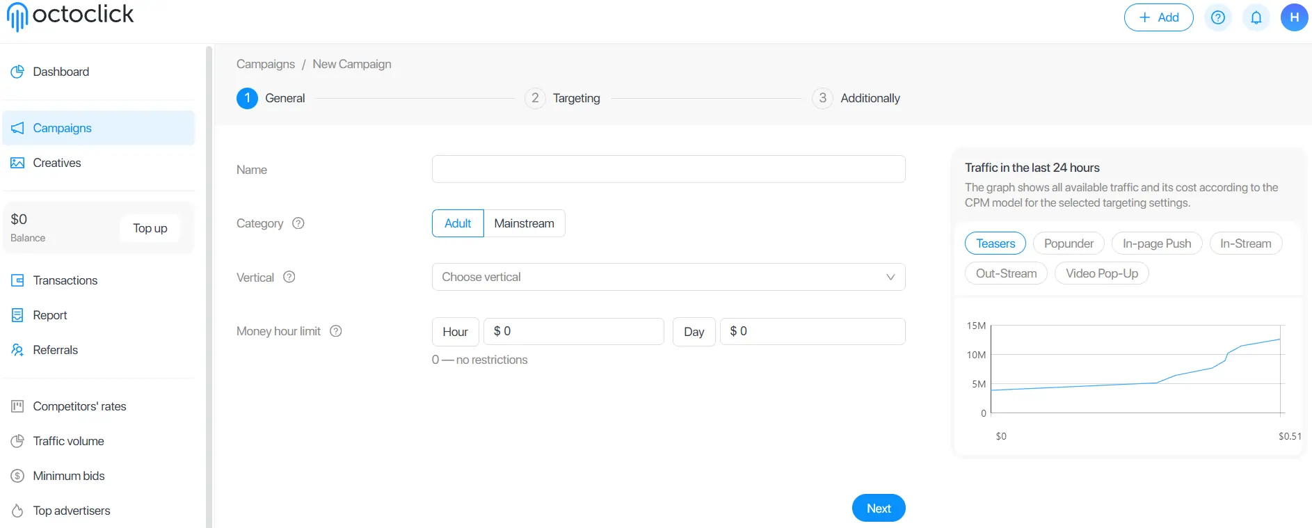 OctoClick Advertiser Campaign Setup