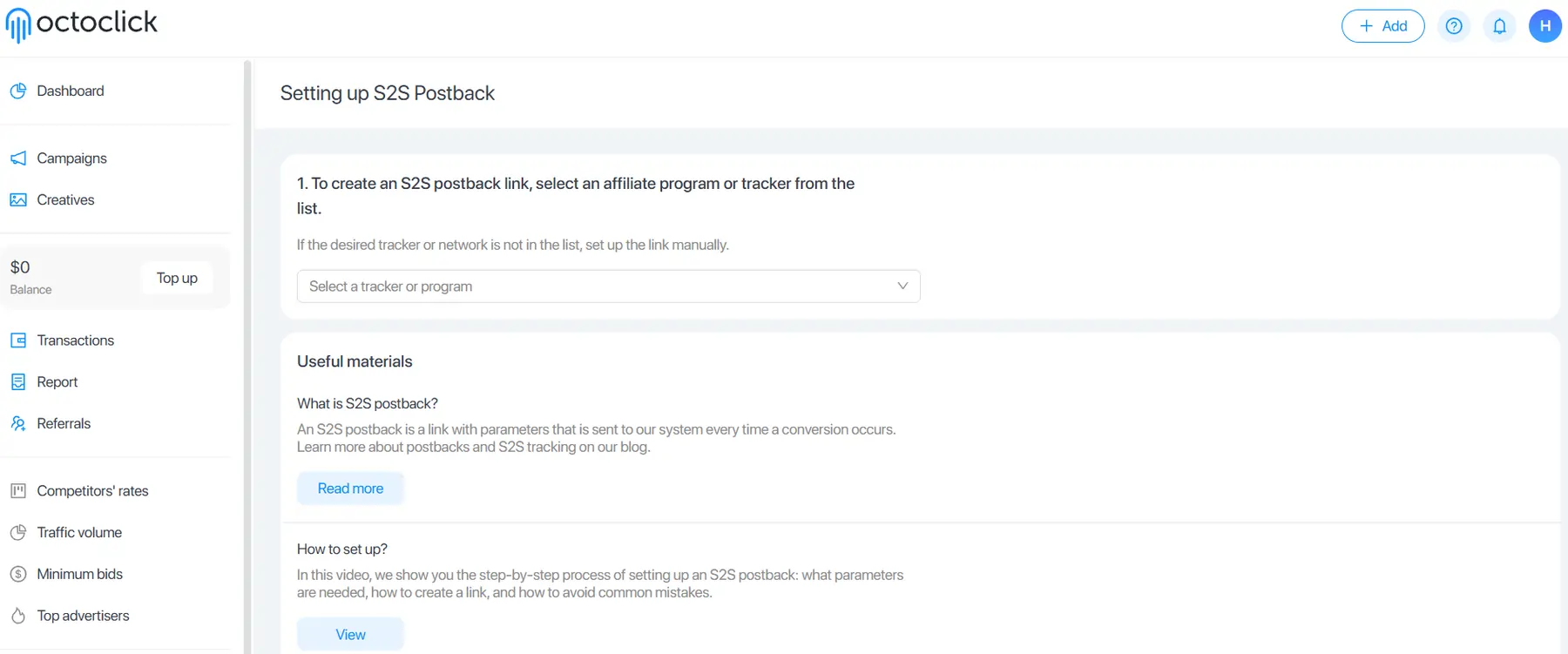 OctoClick Advertiser Postback Setup