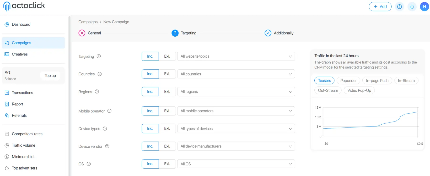 OctoClick Advertiser Targeting Options