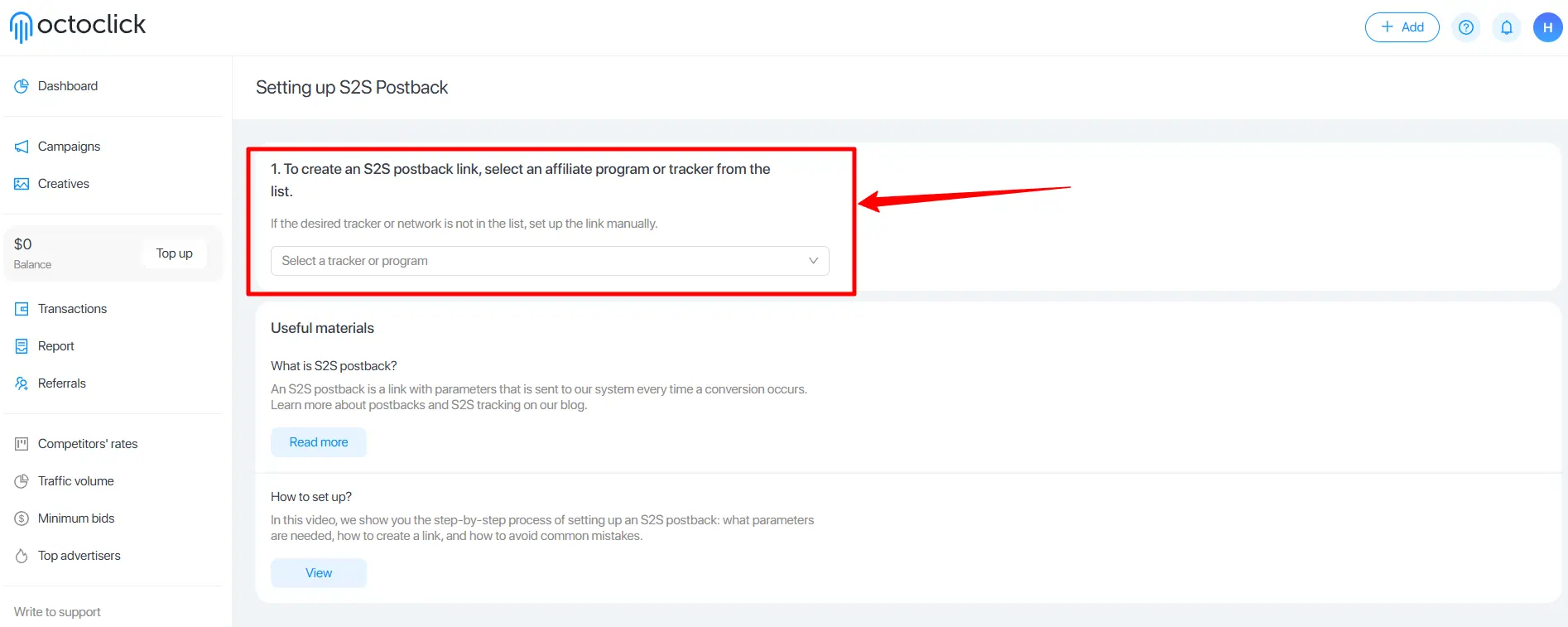 OctoClick Postback Setup
