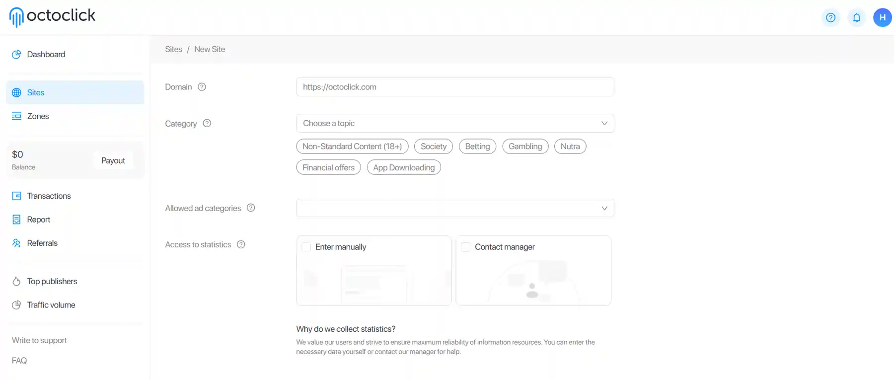 OctoClick Publishers Website Monetization