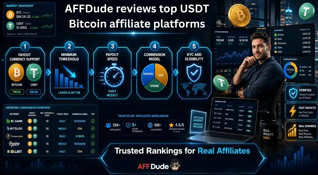 AFFDude reviews top USDT Bitcoin affiliate platforms