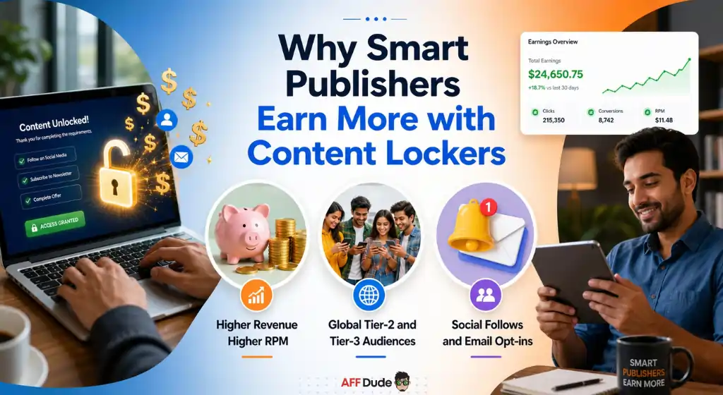Affiliate network supporting content lockers and incentive traffic