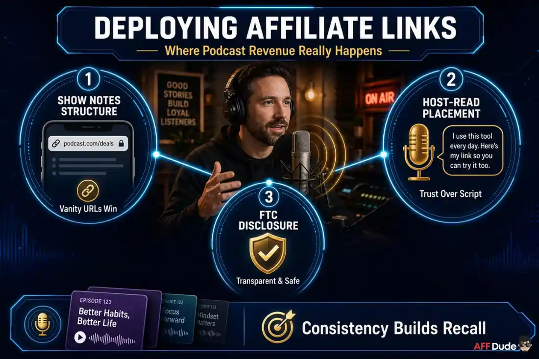Affiliate network deployment for podcast monetization