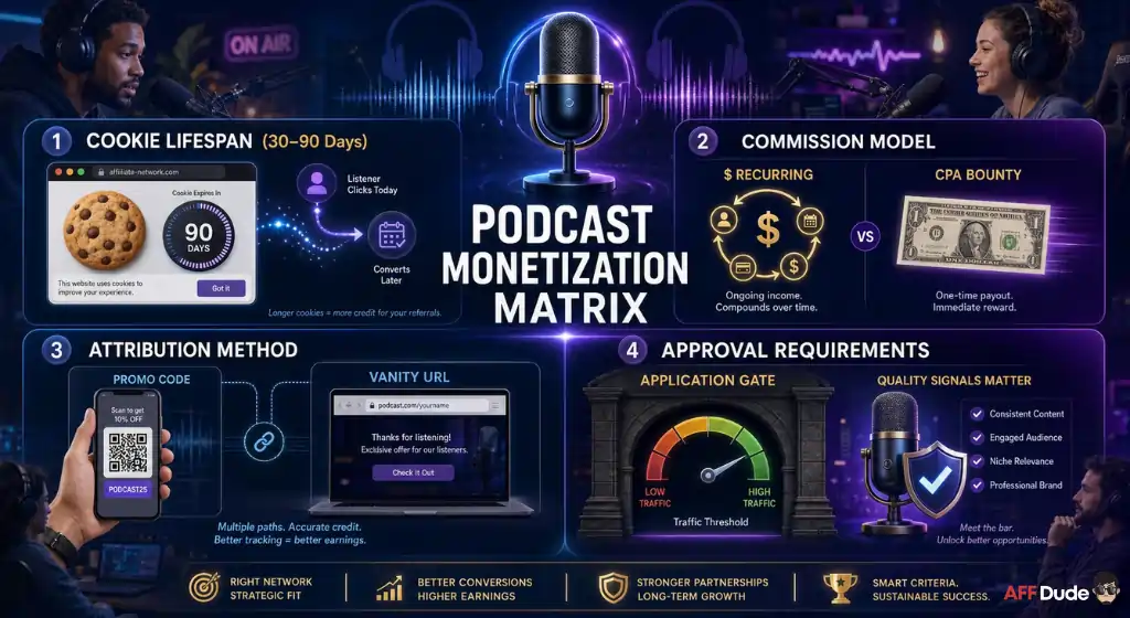 Affiliate network evaluation for podcast earnings