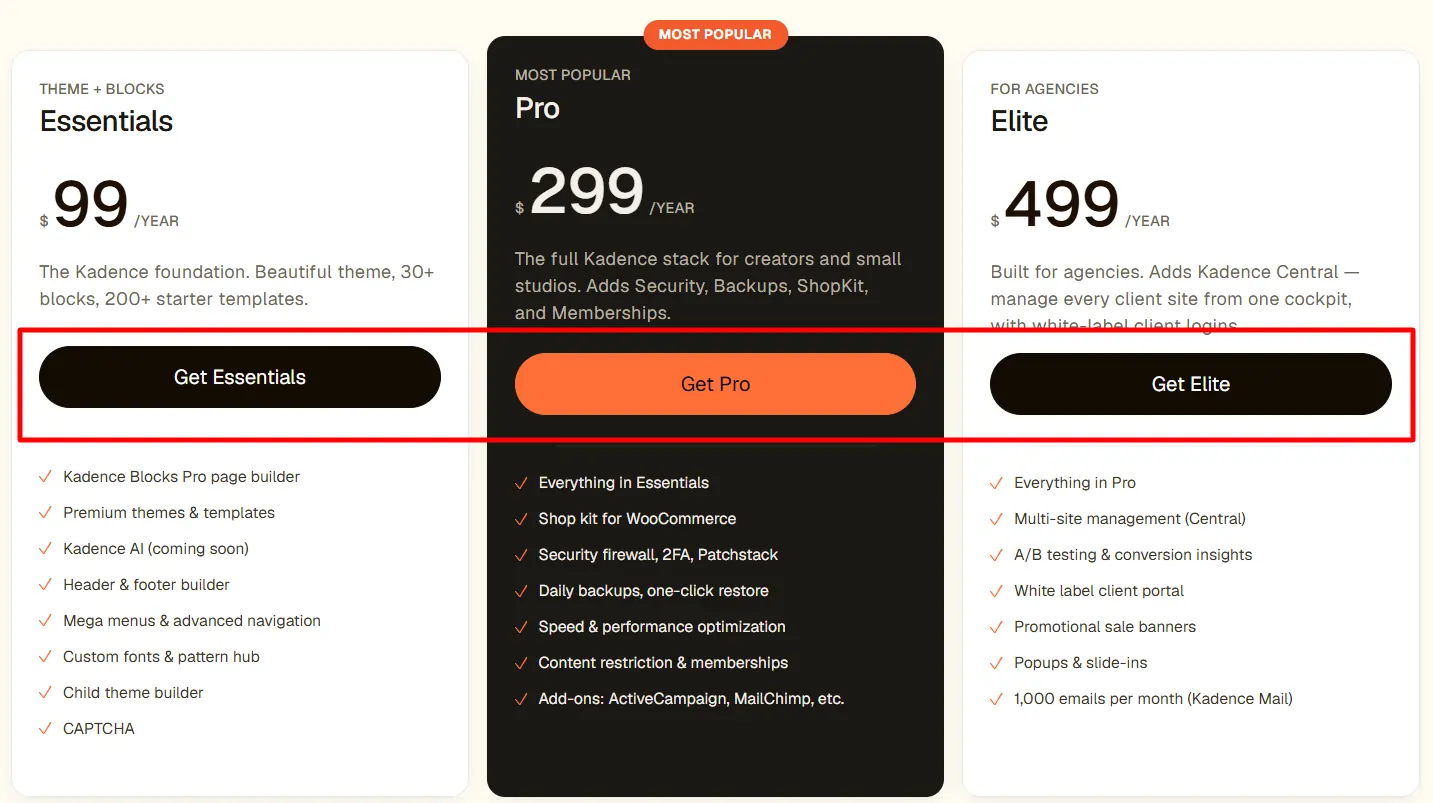 Choose Kadence WP Plan to Apply Coupon Code