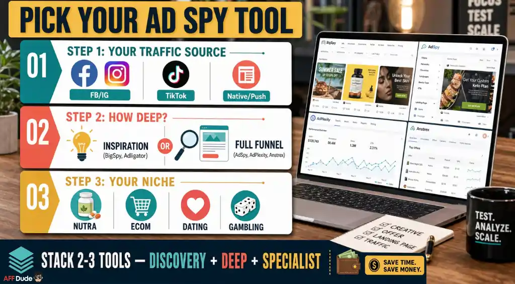 Compare ad spy tools for different traffic sources and marketing goals