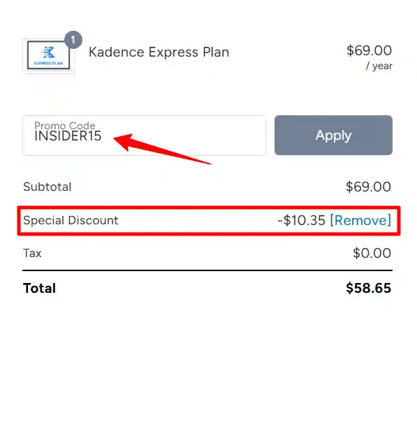 Enter Kadence WP Coupon Code INSIDER15 at checkout