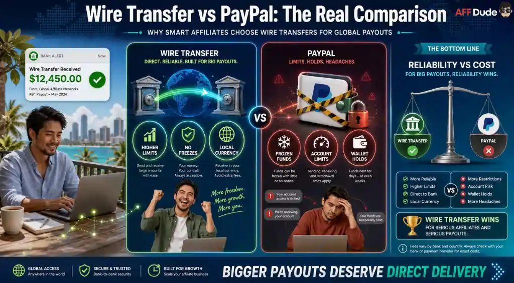 Global affiliate network wire transfer payout comparison