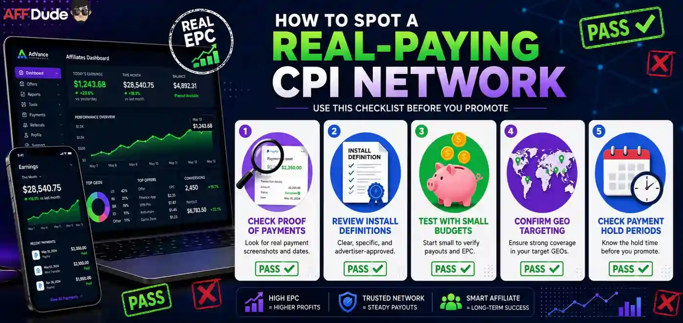 Reliable CPI affiliate network payment selection process