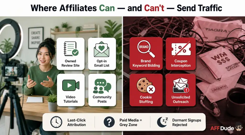 Allowed and banned traffic sources for social affiliates