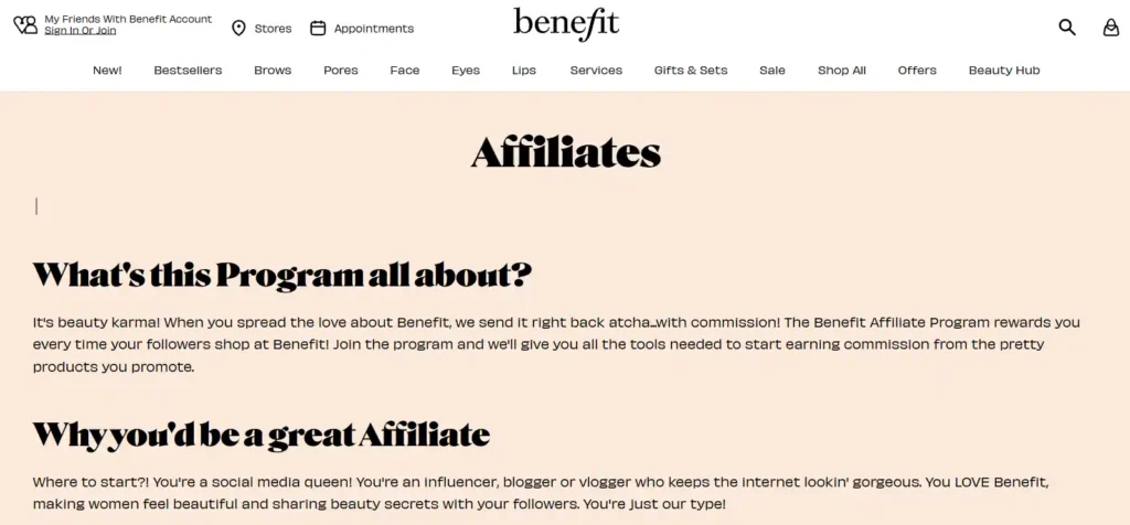 Benefit Cosmetics Affiliate Program