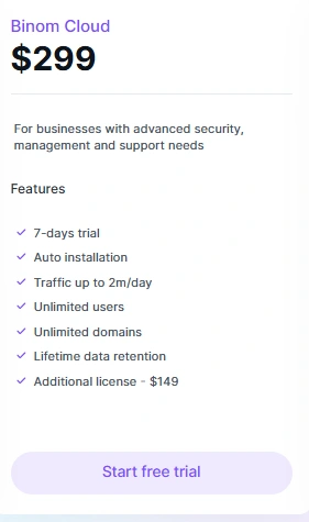 Binom Cloud Pricing Plan