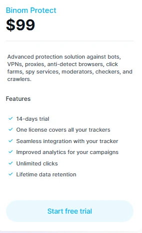 Binom Protect Pricing plan