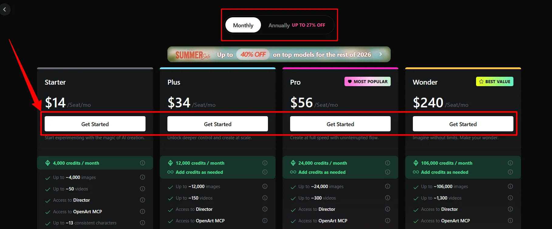 Choose Openart Plan to Redeem Discount