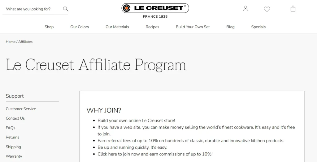 Le Creuset Affiliate Program
