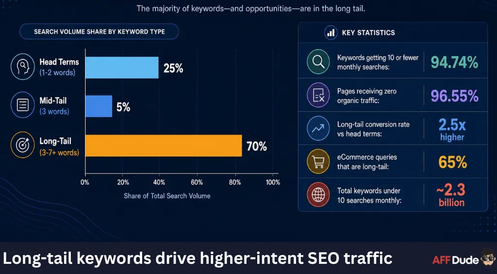 Long-tail keywords drive higher-intent SEO traffic