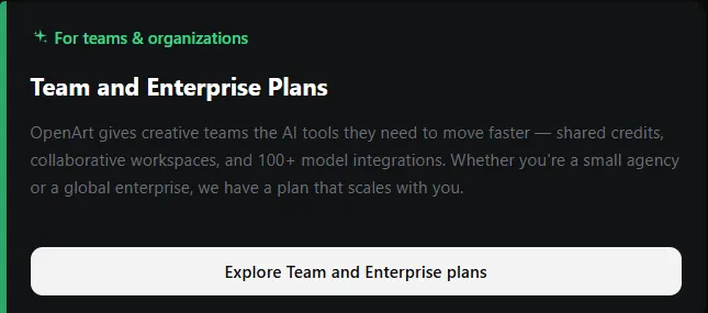 OpenArt Team and Enterprise Pricing Plans