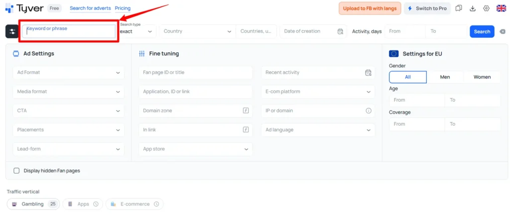 Set Tyver Search Filters