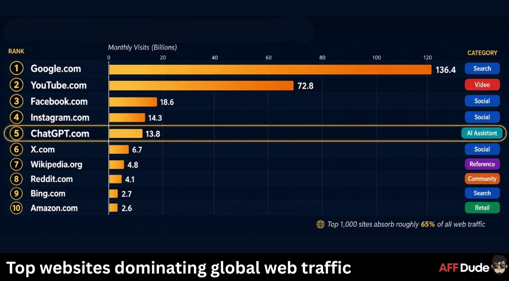 Top websites dominating global web traffic