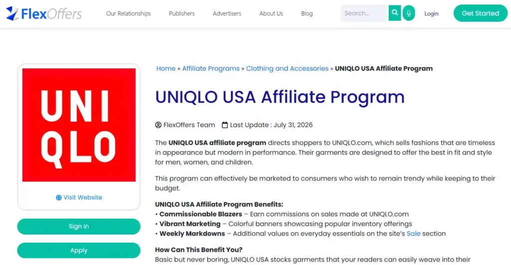 UNIQLO Affiliate Program