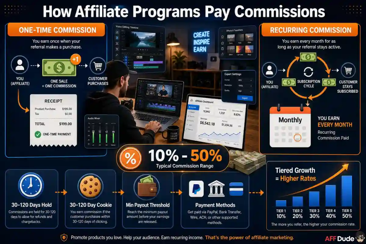 Video editing affiliate programs commission payment methods