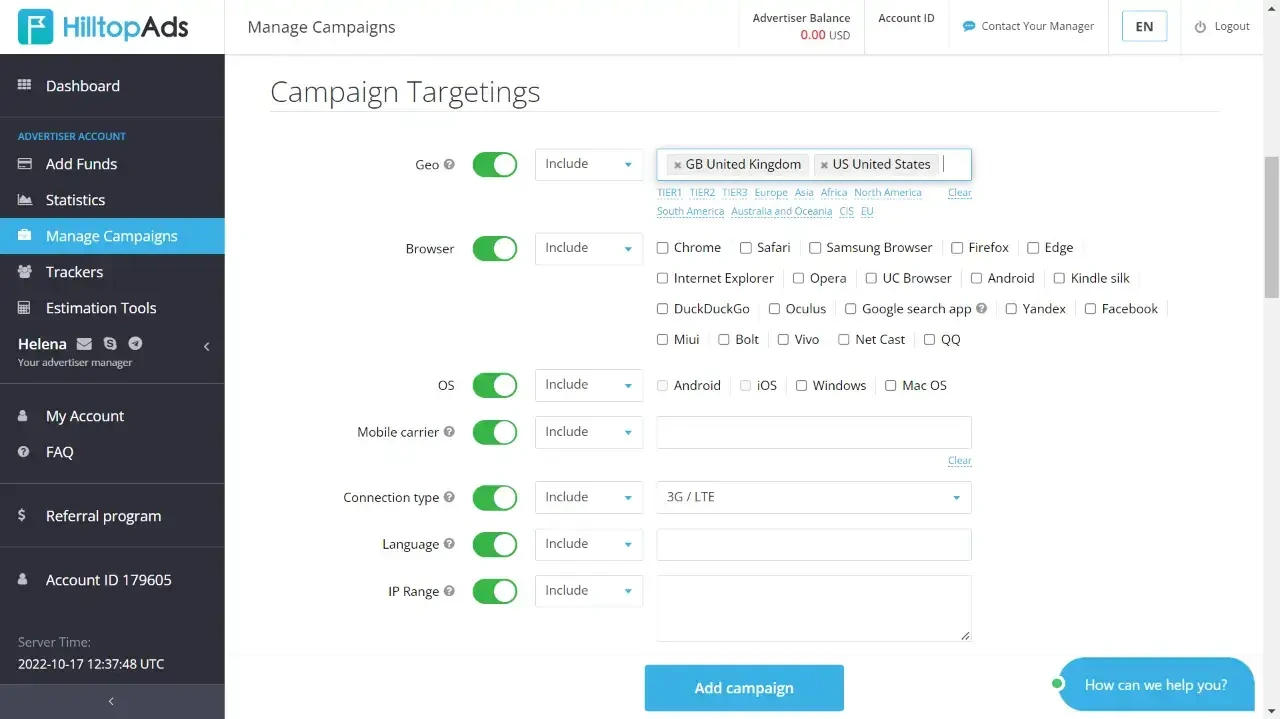 Setting-Up HilltopAds Campaign targeting