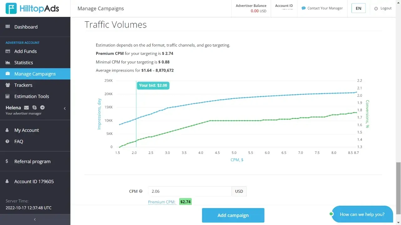 Create campaign Using HilltopAds