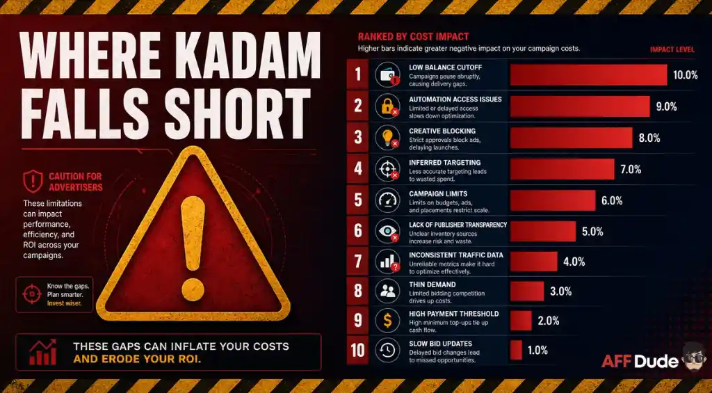 Kadam advertising platform weaknesses and limitations