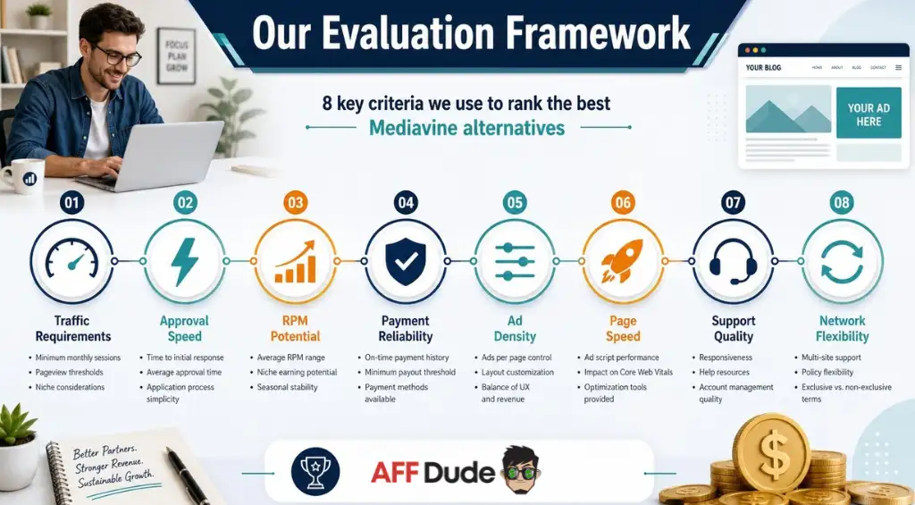 Mediavine alternatives ranking and evaluation methodology