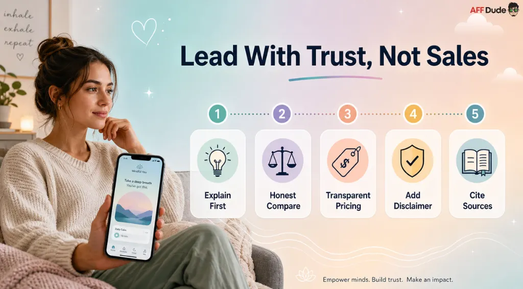 Mental health app affiliate promotion without salesiness