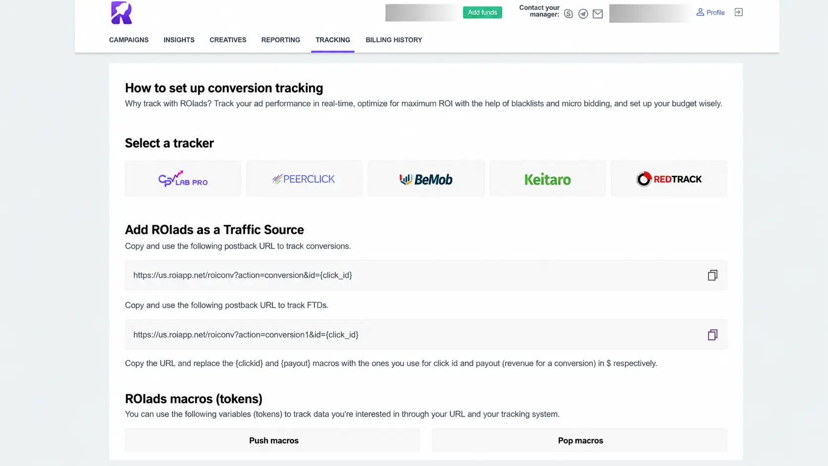 ROIads Conversion tracking