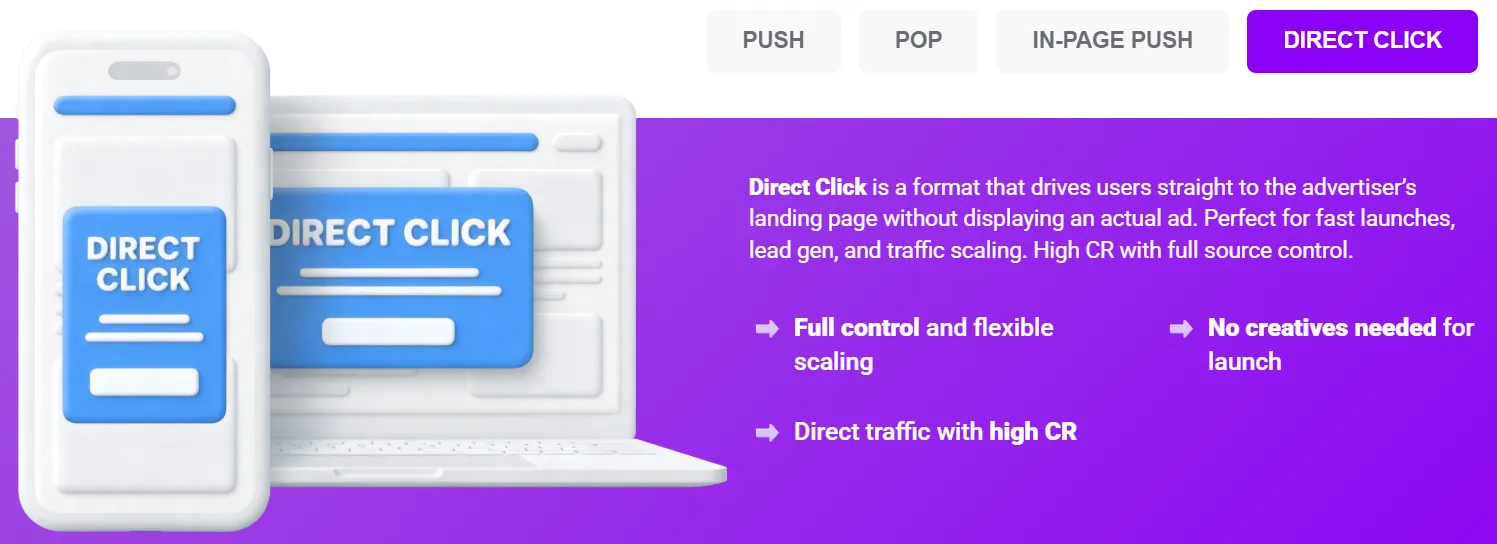 ROIads Direct click ad formats