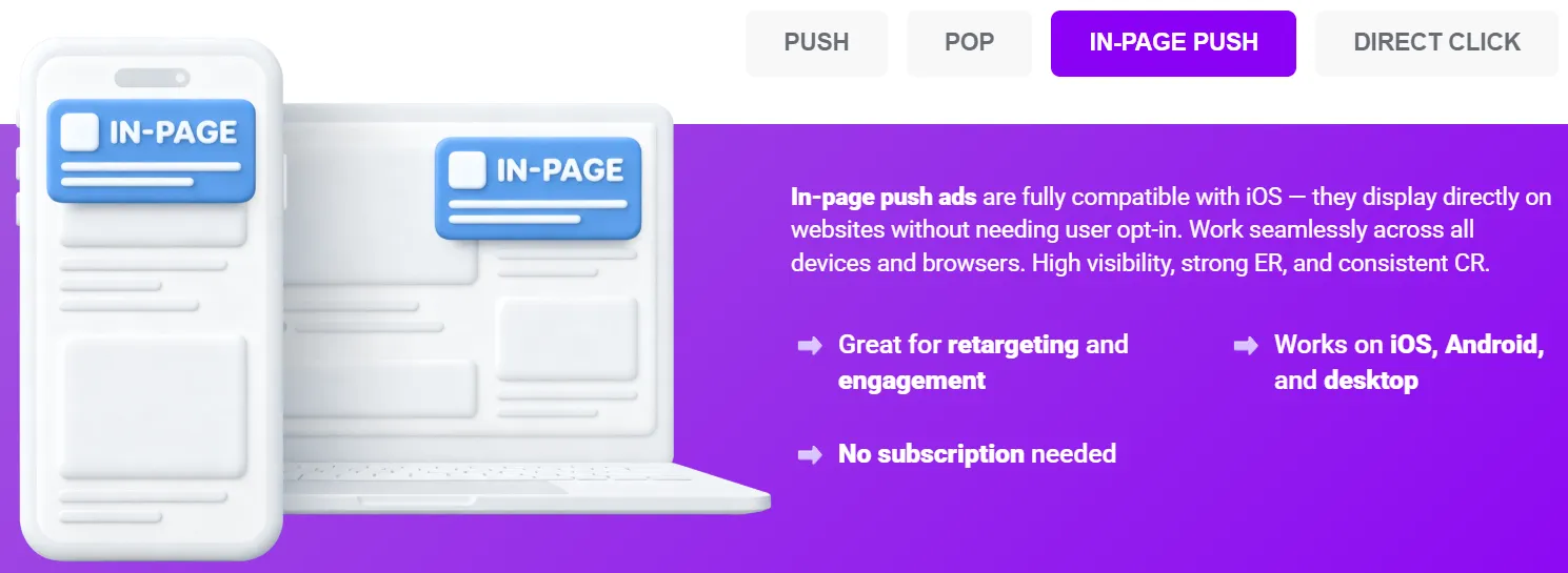 ROIads In-page push ad formats